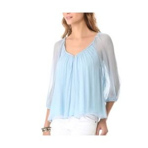 Diane von Furstenberg Plisse Chiffon Silk Fenobe Blouse Powder Blue Size 0